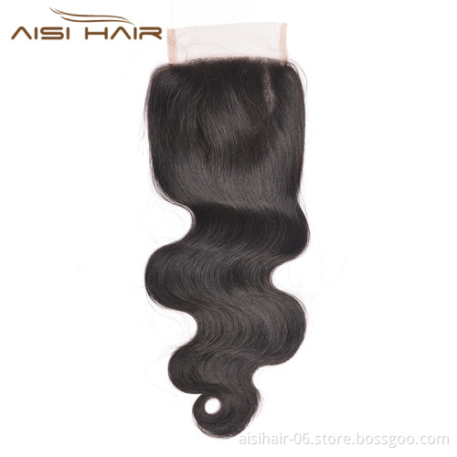 Aisi Hair Top Quality 14 Inch Long Body Wave 4X4 Lace Closure Brazilian Human Hair Extension For Women